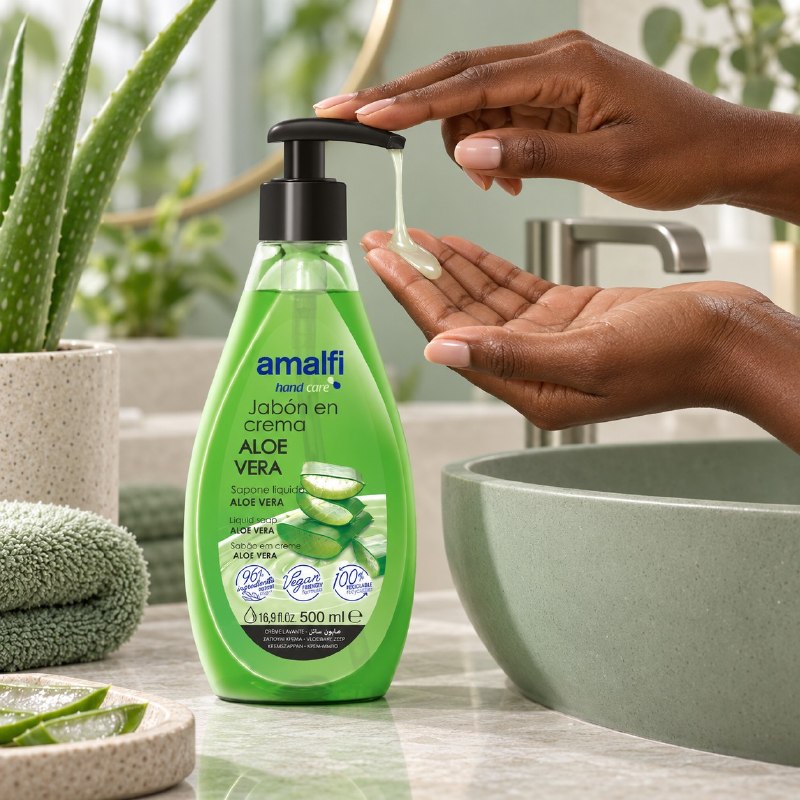 JABON LIQUIDO PARA MANOS HIDRATANTE Y CALMANTE CON AROMA A SABILA AMALFI 500ML