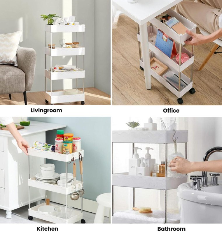 ORGANIZADOR CARRITO DE ALMACENAMIENTO MULTIFUNCIONAL DE 4 NIVELES CON RUEDAS BLOQUEABLES, ORGANIZADOR DE COCINA MULTI FUNCTIONAL STORAGE RACK, 2 COLORES 105X40X22CM