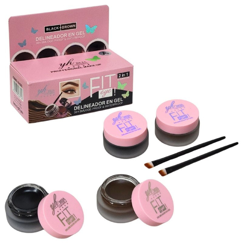 GEL DELINEADOR EN GEL COLORACIÓN PRECISA TEXTURA SUAVE NO SE OBSTRUYE DELINEADO PRUEBA DE MANCHAS Y RESISTENTE 3 TONOS YH BEJA COSMETICS  2X8G