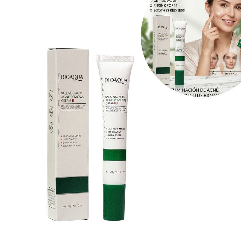 CREMA FACIAL REPARADORA PARA ELIMINAR EL ACNE CON ACIDO SALICILICO BIOAQUA 20G