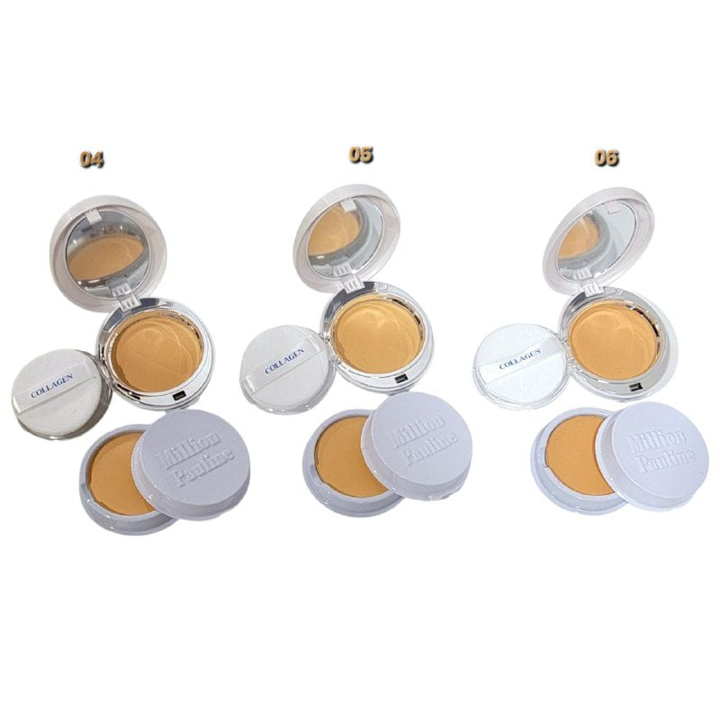 POLVOS DE MAQUILLAJE 3 EN 1 DE COLAGENO, MANTIENE EL CONFORT DE LA PIEL, EXCELENTE ABSORCION DE GRASA, ACABADO TRANSPARENTE SPF 25PA MILLION PAULINE COLLAGEN 13+13G