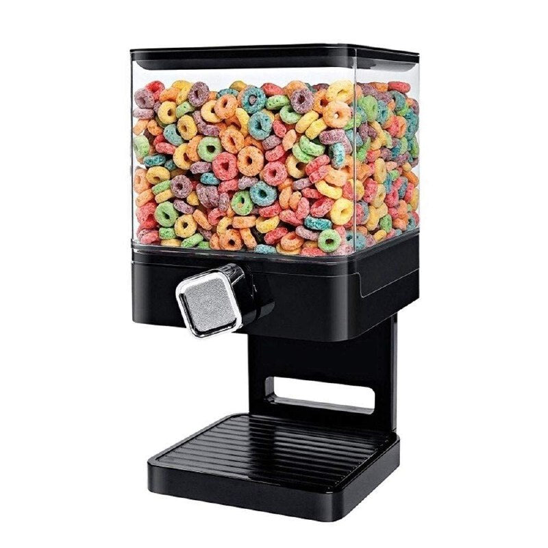 ALMACENADOR DISPENSADOR DE ALIMENTOS SECOS, CUADRADO COLOR NEGRO, PARA ALMACENAR CEREALES, GRANOS, ARROZ FRESH EASY 9OZ