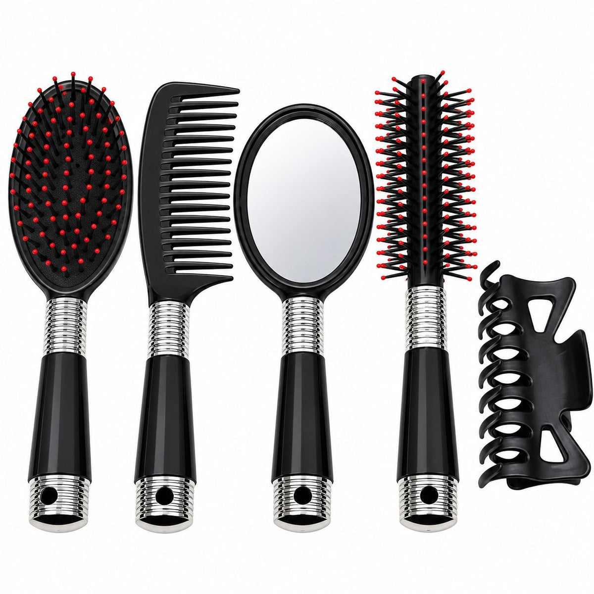 SET DE CEPILLOS ESPEJO Y ACCESORIOS PARA CABELLO 5 PIEZAS