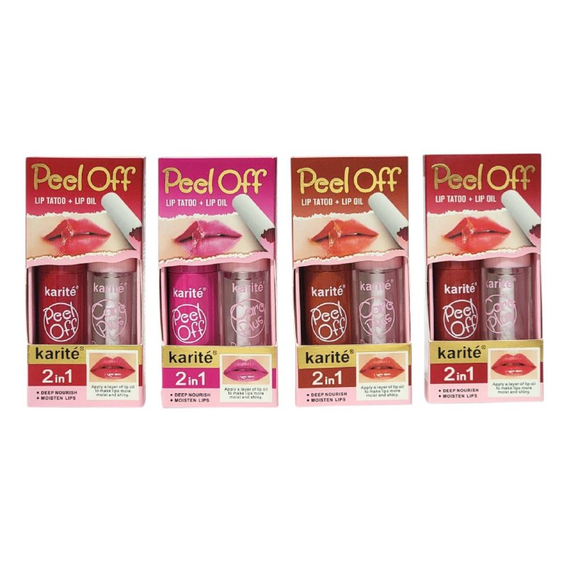 BRILLO LABIAL ACEITE LIP QUE NUTRE E HIDRATA PROFUNDAMENTE LOS LABIOS KARITE 4+4ML, 4 TONOS