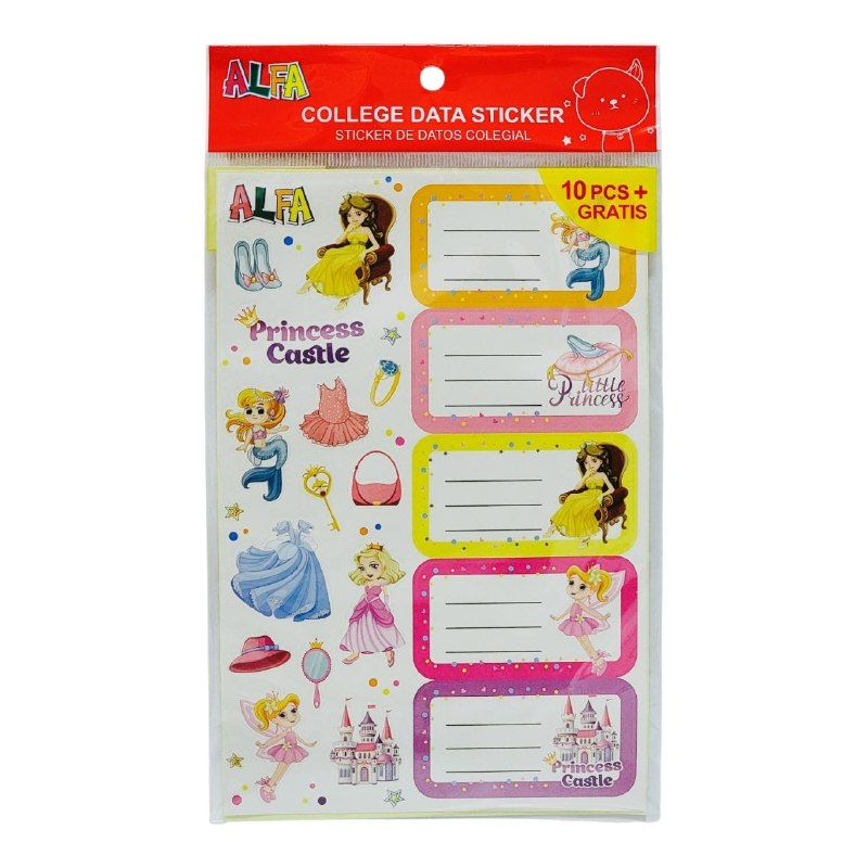 STICKERS ETIQUETAS PARA NIÑAS PERSONALIZABLES PARA CUADERNOS ALFA 10UND