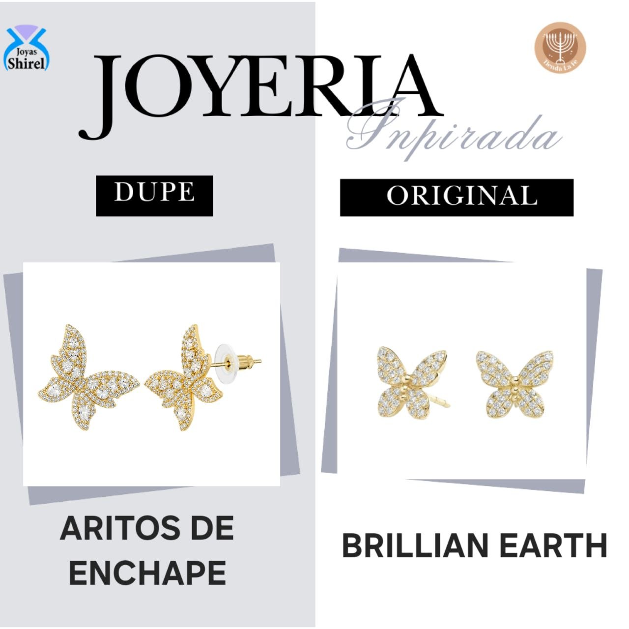 ARITOS DE ENCHAPE PARA DAMA CON DISENO DE MARIPOSA CON CRISTALES