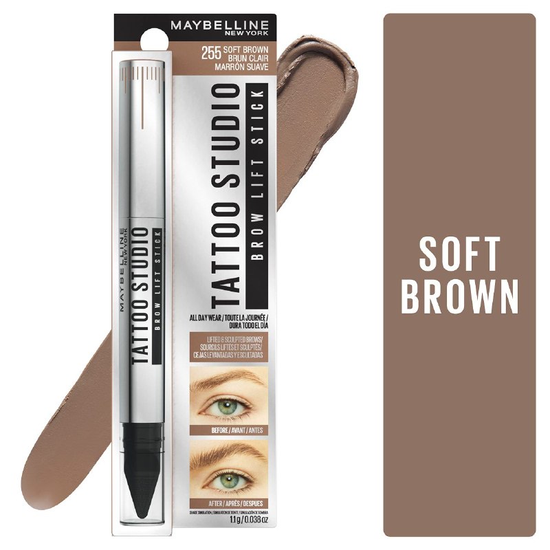 LAPIZ BARRA PARA LEVANTAR Y ESCULPIR CEJAS TONO 255 SOFT BROWN MAYBELLINE 1.1G