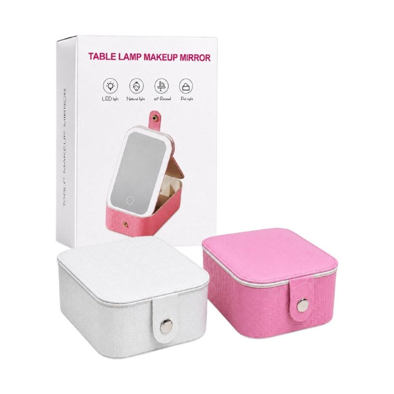 ESPEJO DE MAQUILLAJE DE MESA CON LUZ LED Y ESTUCHE ORGANIZADOR 17.1X12.2CM