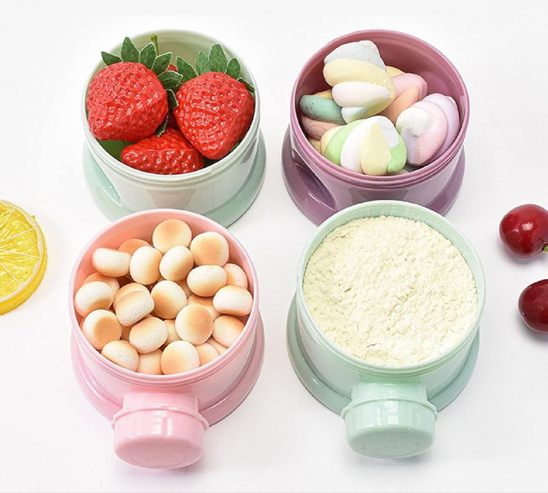 ORGANIZADOR RECIPIENTE ALMACENADOR DE ALIMENTOS, DISPENSADOR APILABLE PORTATIL DE 4 DIVISIONES DE ALIMENTOS PARA BEBE DE 4 CAPAS