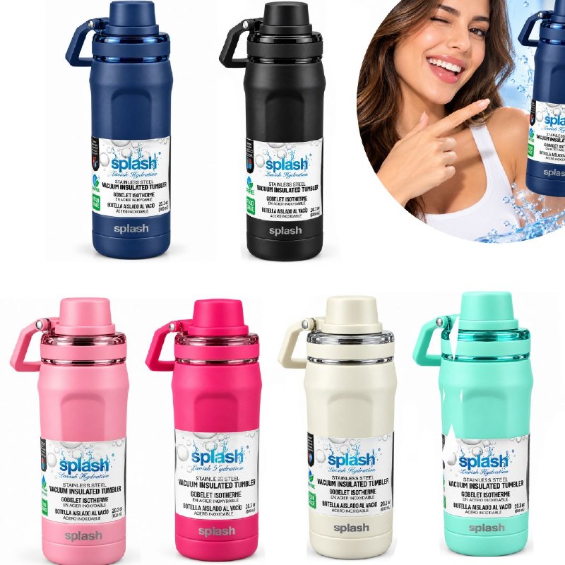 BOTE TERMICO DE ACERO INOXIDABLE CON ASA SPLASH 600ML