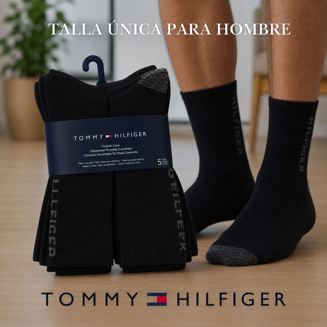 CALCETA ALTA TOMMY HILFIGER PARA HOMBRE 5 PARES TALLA ÚNICA