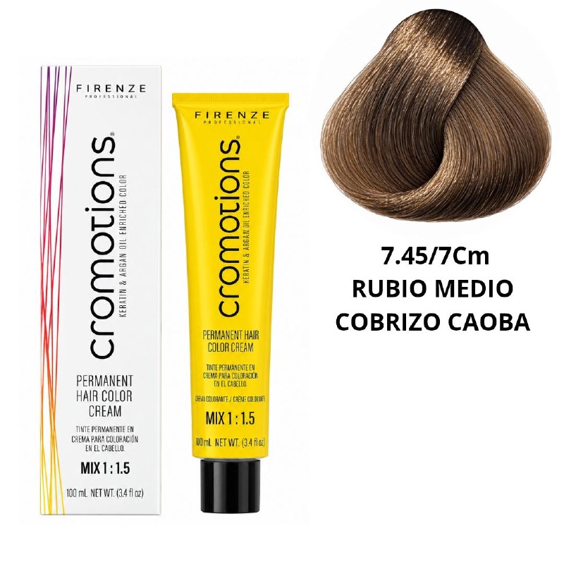 TINTE PERMANENTE PARA EL CABELLO EN CREMA RUBIO MEDIO COBRIZO CAOBA 7.45/ 7CM FIRENZE 100ML