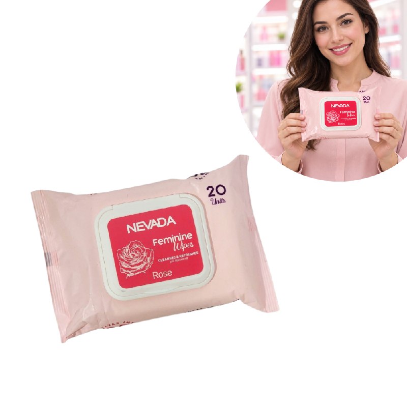 TOALLITAS HUMEDAS FEMENINAS INTIMAS PARA LA HIGIENE CON AROMA A ROSA NEVADA 20UND