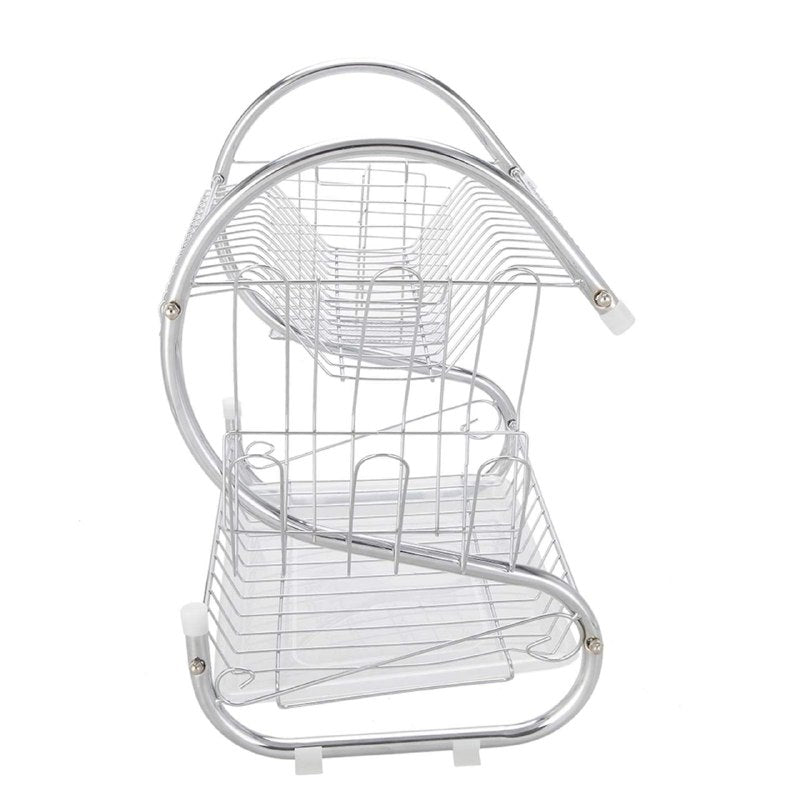 ESTANTE ORGANIZADOR Y ESCURRIDOR DE PLATOS DE 2 NIVELES METALICO GALVANIZADO Y BANDEJA DE PLASTICO 36X11.5X24CM