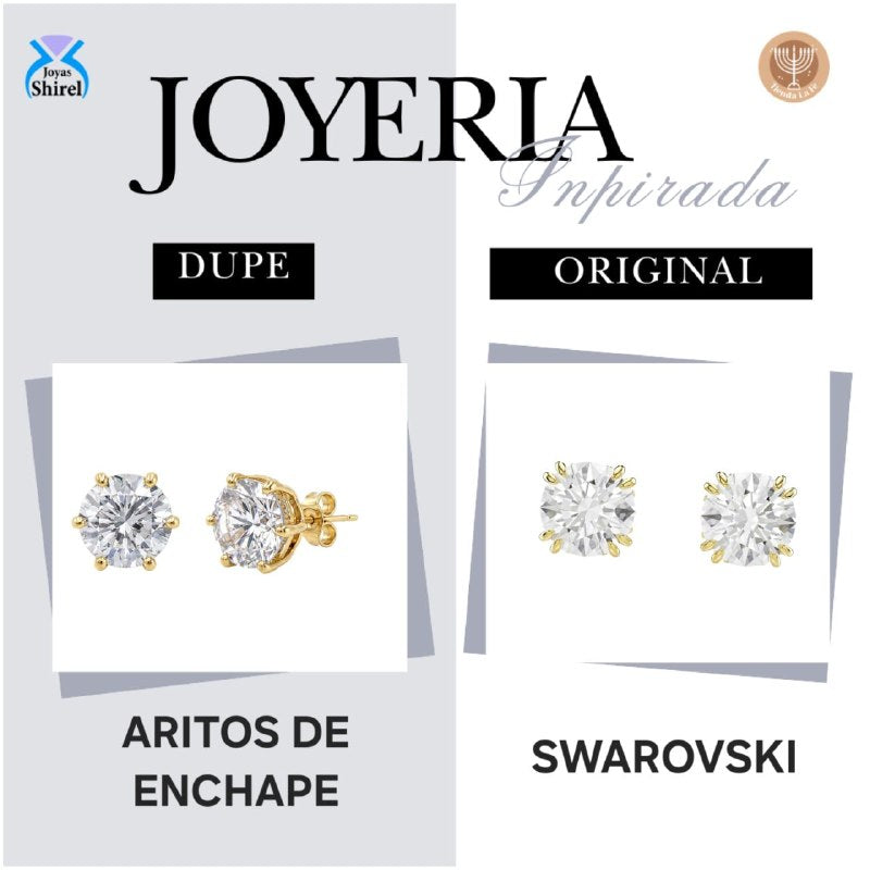 ARITOS DE ENCHAPE PARA DAMA CON PIEDRA CIRCULAR BRILLANTE