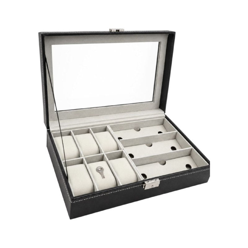 ESTUCHE ORGANIZADOR DE JOYAS, RELOJES O LENTES ELEGANTE CON TAPA TRANSPARENTE 33X20CM