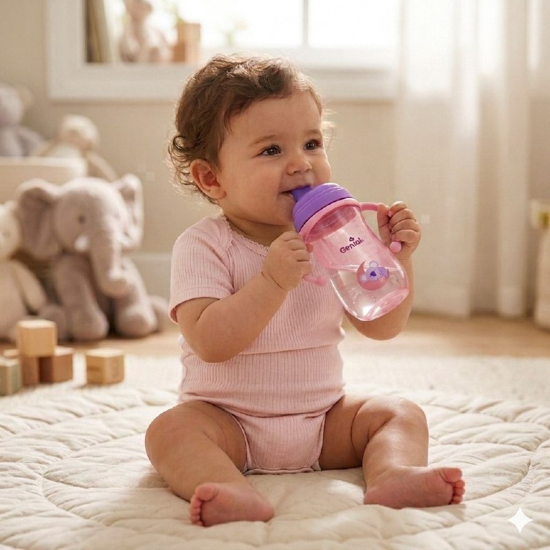 VASO DE ENTRENAMIENTO ANTIDERRAME PARA BEBES ERGONOMICO GENIAL 280ML