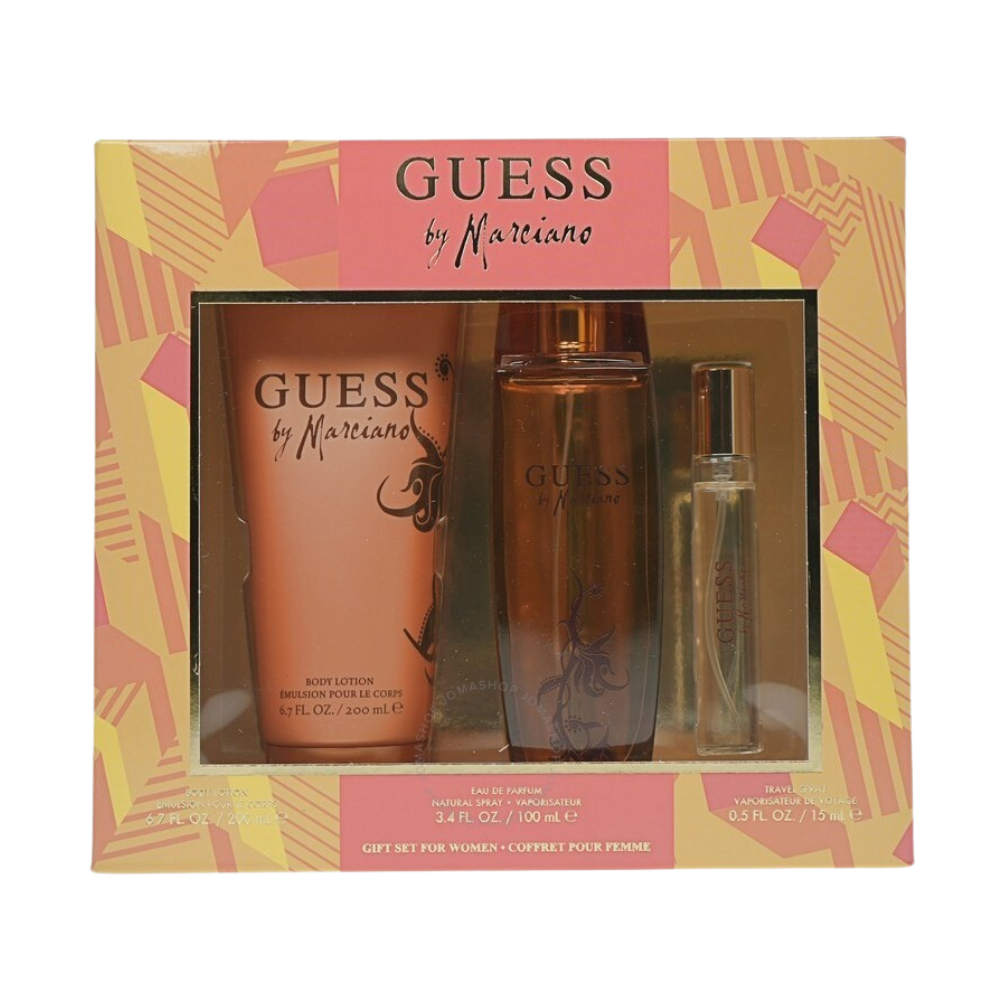 SET GUESS BY MARCIANO FOR WOMEN EDP 100ML, MINI EDP 15ML, BODY LOTION 200ML (M)