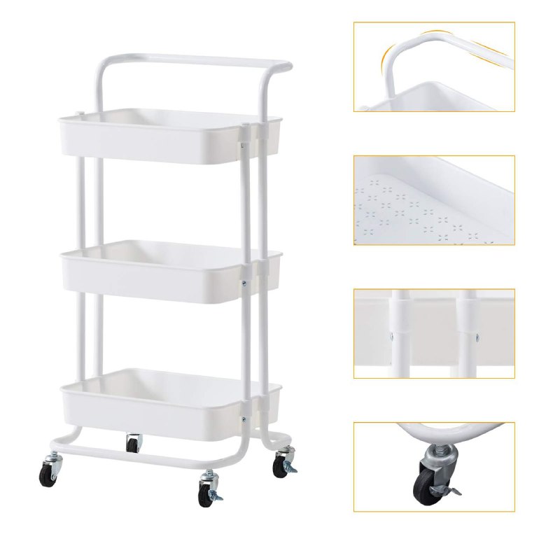 ESTANTE DE ALMACENAMIENTO RODANTE DE 3 NIVELES DE PLASTICO COLOR BLANCO 44x34x17CM