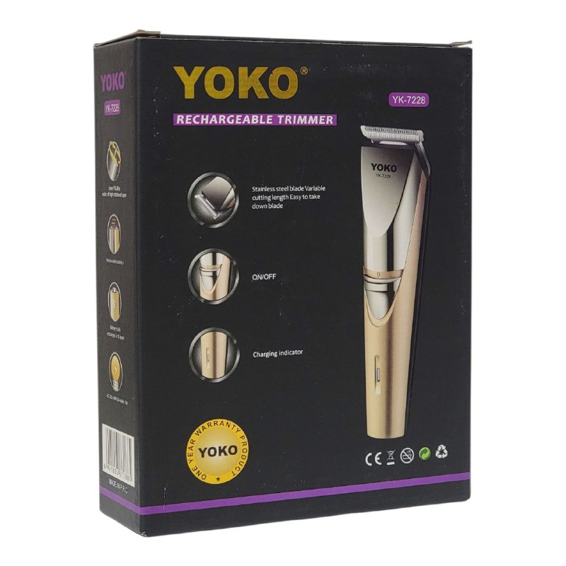 MAQUINA CORTADORA DE PELO PROFESIONAL RECARGABLE, CABEZAL DE CORTE DE PRECISION DE ACERO INOXIDABLE, INTERRUPTOR DE PRESION, FACIL DE USAR, INDICADOR DE CARGA, CABLE USB YOKO YK-7228