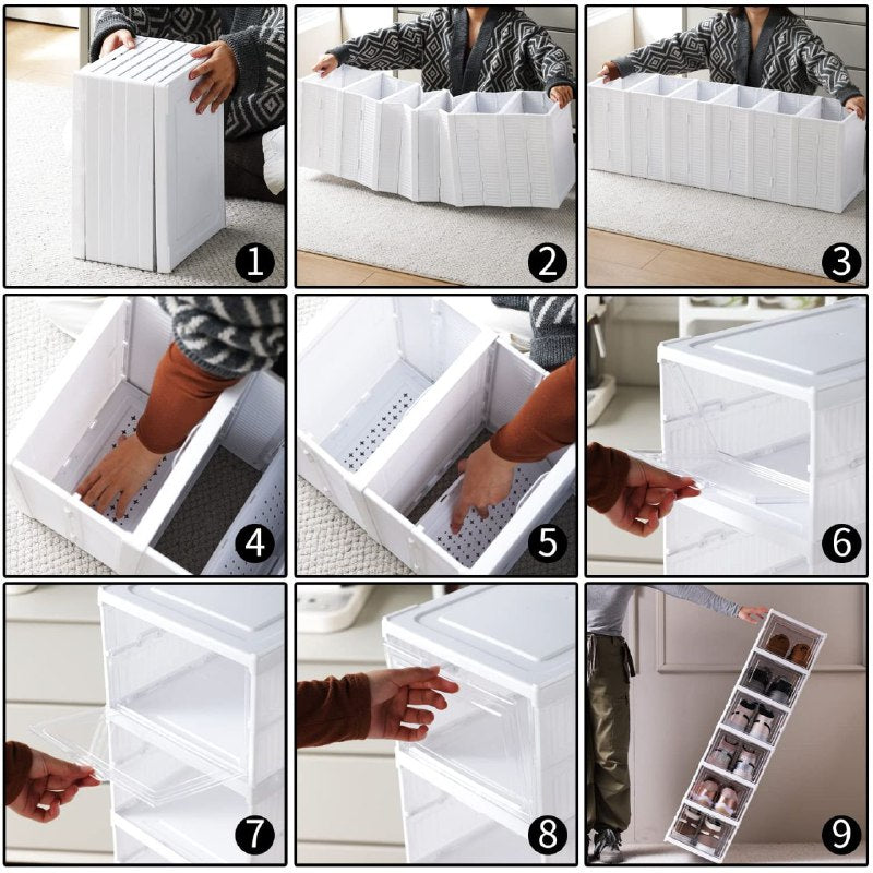 ORGANIZADOR DE ALMACENAMIENTO DE ZAPATOS PLASTICO RESISTENTE Y DURADERO DE 6 CAPAS PLEGABLE, FACIL INSTALACION, MAXIMIZA EL ESPACIO COLOR BLANCO