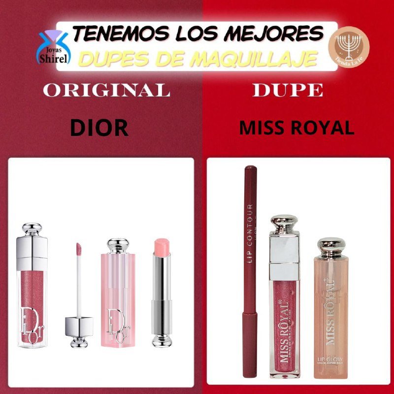SET DE BRILLO LABIAL DELINEADOR DE LABIOS Y BALSAMO LABIAL EN TONOS NATURALES 3PCS MISS ROYAL (DUPE DE DIOR)