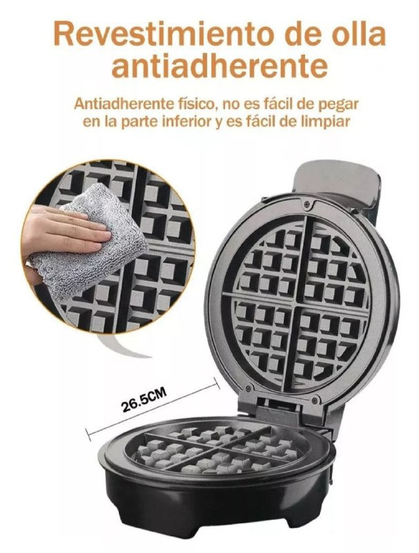 MAQUINA WAFFLERA REDONDA DE 1000W DE POTENCIA Y CALENTAMIENTO ULTRARAPIDO UNIFORME SK-519 SOKANY