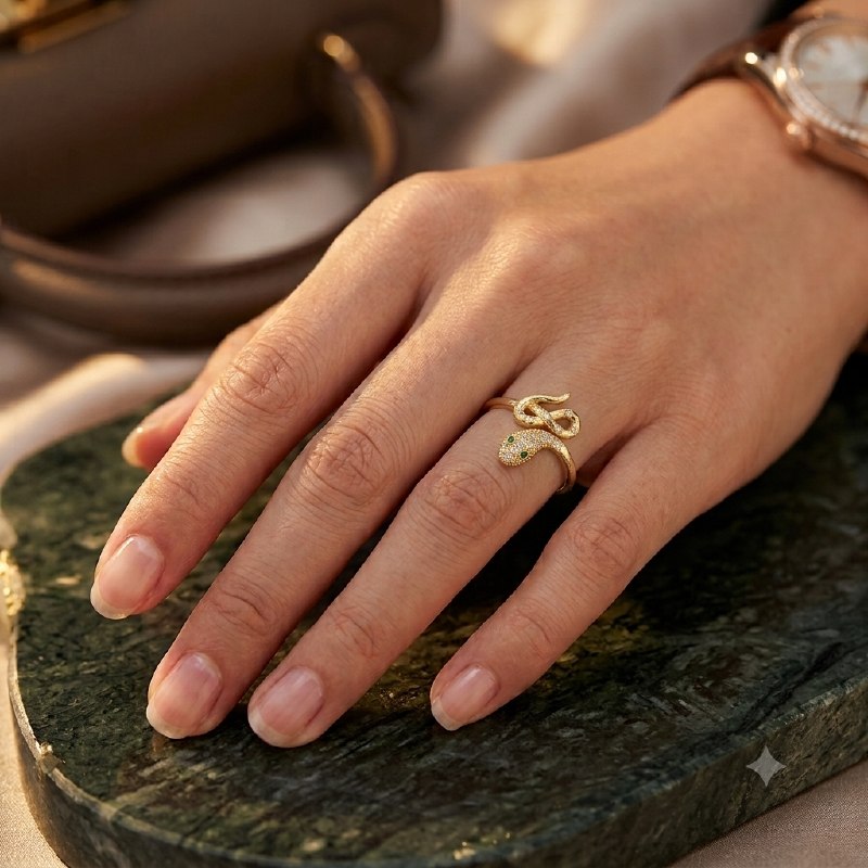 ANILLO DE ENCHAPE PARA DAMA TALLA AJUSTABLE CON DISEÑO DE SERPIENTE