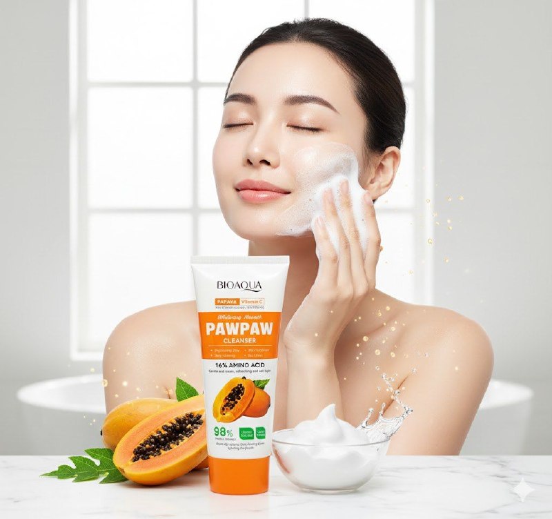 LIMPIADOR FACIAL ILUMIANDOR Y EXFOLIANTE SUAVE DE PAPAYA Y VITAMINA C BIOAQUA 100G