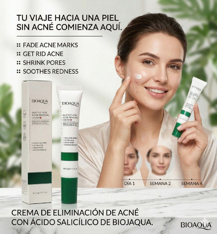 CREMA FACIAL REPARADORA PARA ELIMINAR EL ACNE CON ACIDO SALICILICO BIOAQUA 20G