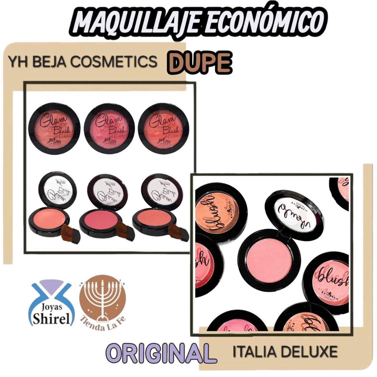 POLVO RUBOR ACABADO MATE DE LARGA DURACIÓN 6 TONOS YH BEJA COSMETICS 10G