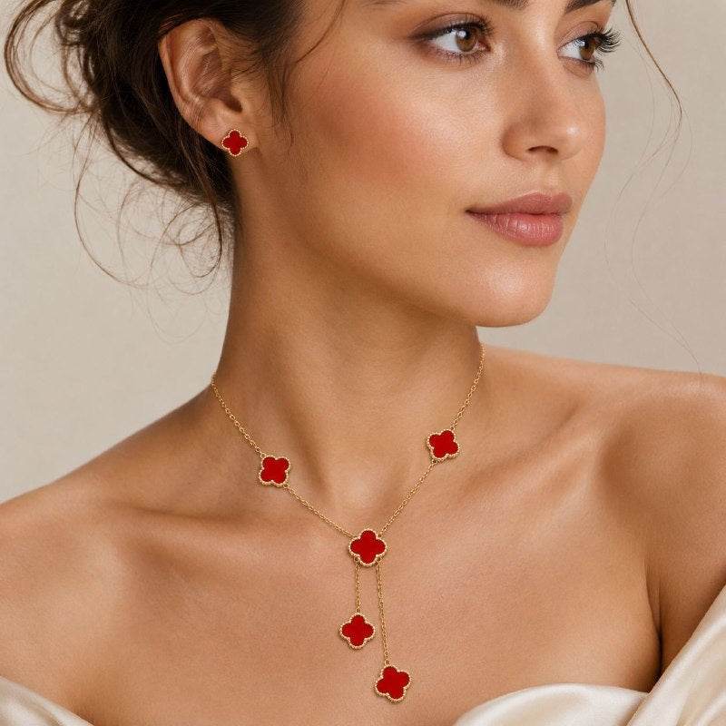 SET DE ENCHAPE PARA DAMA CON DISEÑO DE FLOR (DUPE DE VAN CLEEF)