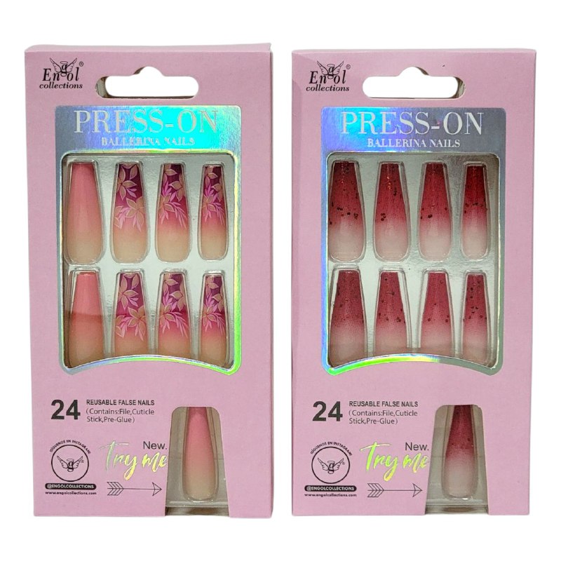 SET DE 24 UÑAS POSTIZAS REUTILIZABLES, LIMA, PALILLO PARA CUTICULA Y PEGAMENTO ENGOL COLLECTIONS