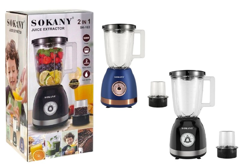 MAQUINA LICUADORA 2 EN 1, 500W, 2 VELOCIDADES SK-168 SOKANY 1500ML