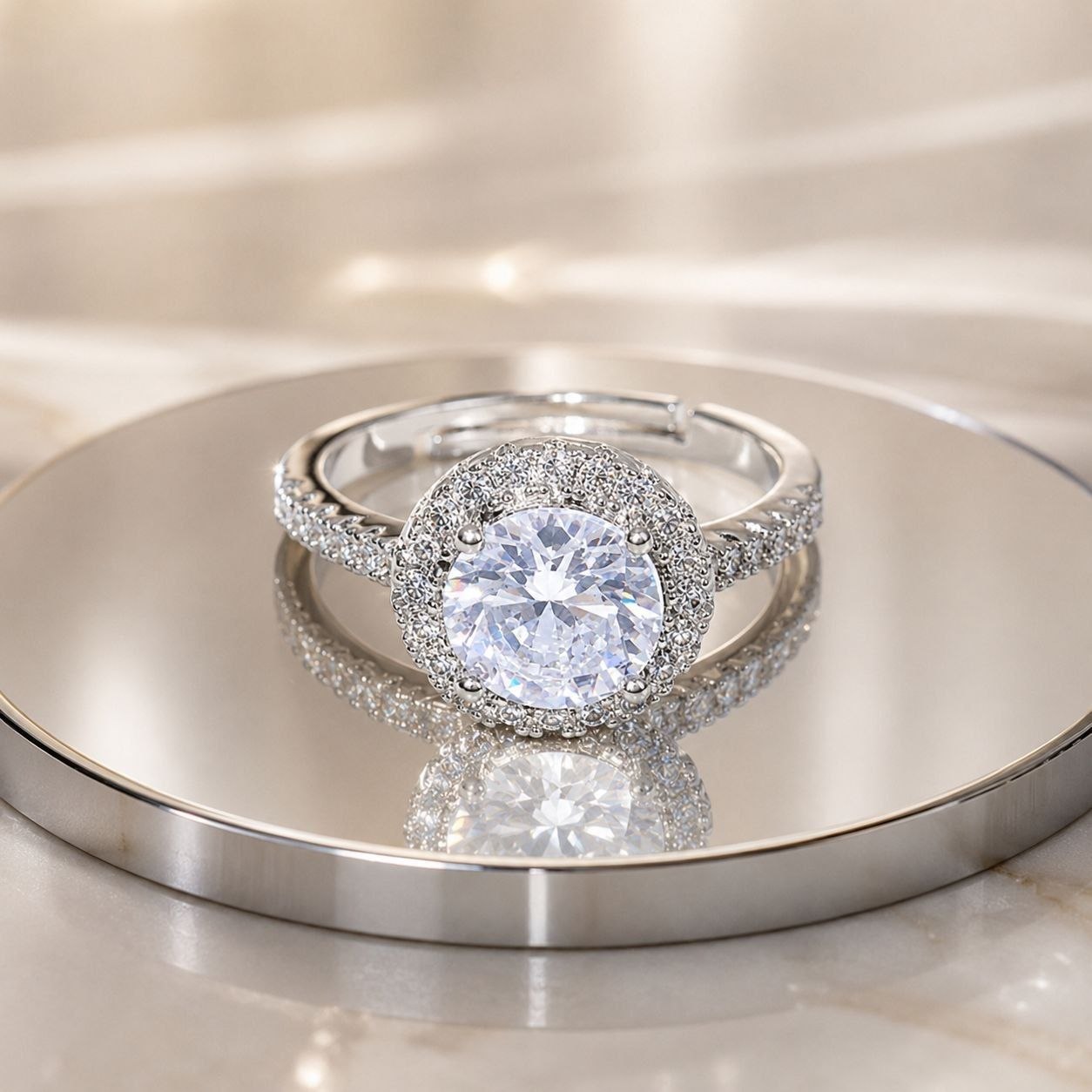 ANILLO DE ENCHAPE PARA DAMA CON DISEÑO ESTILO HALO Y CIRCONES BRILLANTES