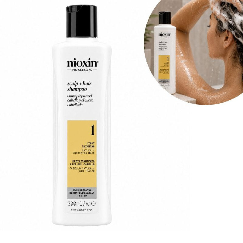 SHAMPOO PURIFICANTE Y ENGROSADOR PARA CABELLO DELGADO CON NIACINAMIDA Y ACEITE DE MENTA NIOXIN 300ML
