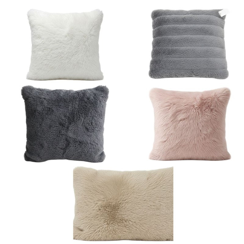 COJIN ALMOHADA ELEGANTE ULTRA SUAVE Y PELUDA DE FELPA SINTETICA, 5 COLORES