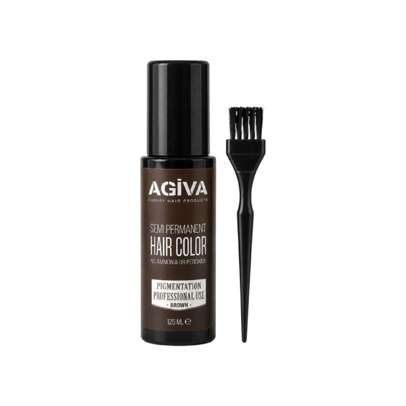 TINTE COLOR CAFE SEMIPERMANENTE PARA CABELLO, BARBA Y BIGOTE CON BROCHA APLICADORA AGIVA 125ML