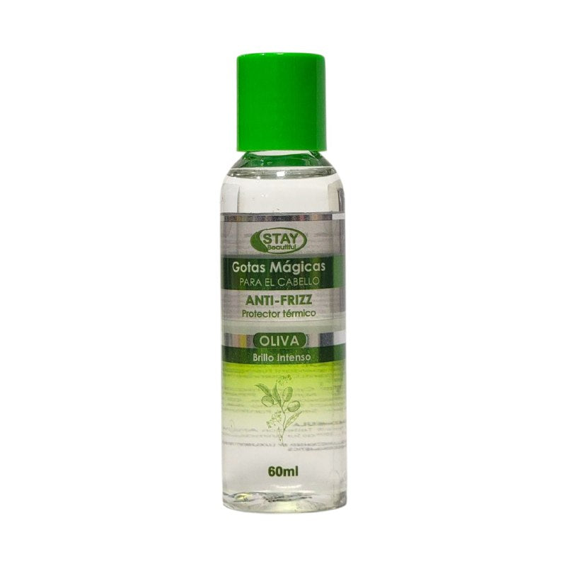 ACEITE PARA EL CABELLO GOTAS MAGICAS DE OLIVA ANTIFRIZZ, PROTECTOR TERMICO Y BRILLO INTENSO STAY BEAUTIFUL 60ML