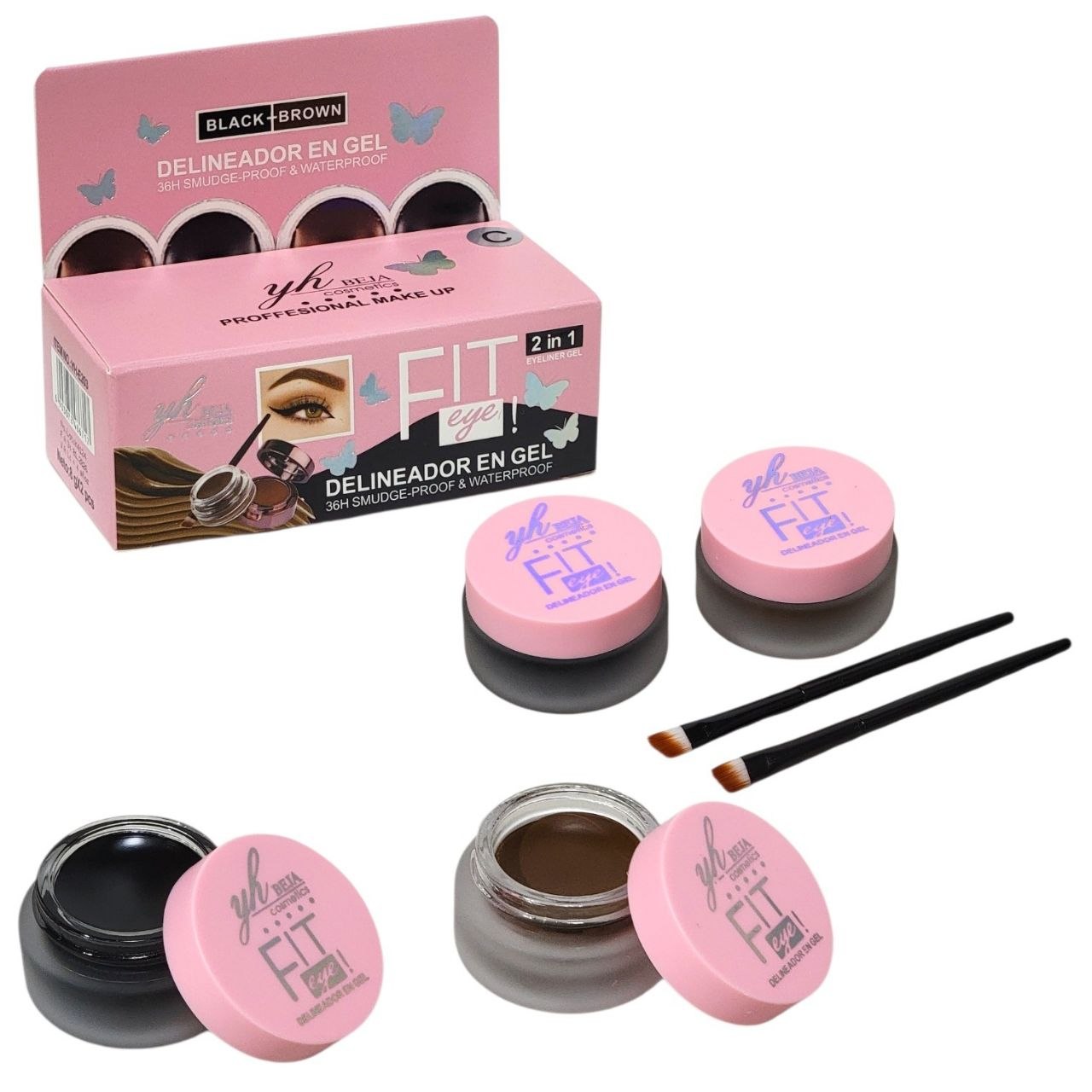 GEL DELINEADOR EN GEL COLORACIÓN PRECISA TEXTURA SUAVE NO SE OBSTRUYE DELINEADO PRUEBA DE MANCHAS Y RESISTENTE 3 TONOS YH BEJA COSMETICS  2X8G