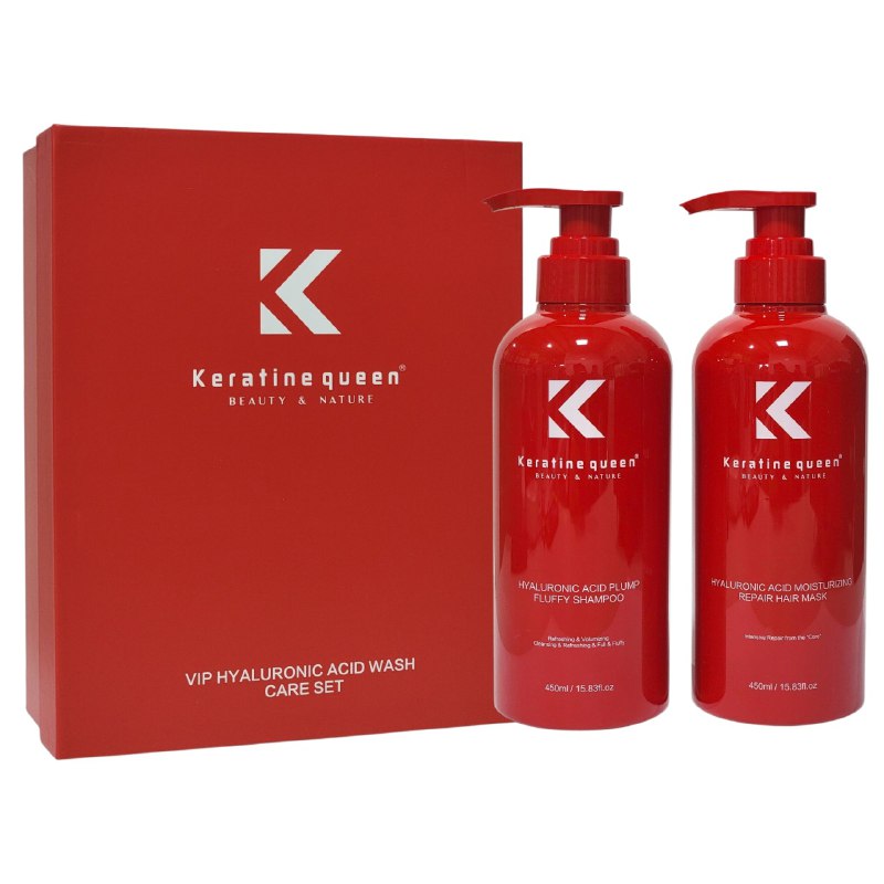SET DE SHAMPOO Y MASCARILLA PARA EL CABELLO CON ACIDO HIALURONICO HIDRATANTE 2PCS KERATINE QUEEN 450MLX2