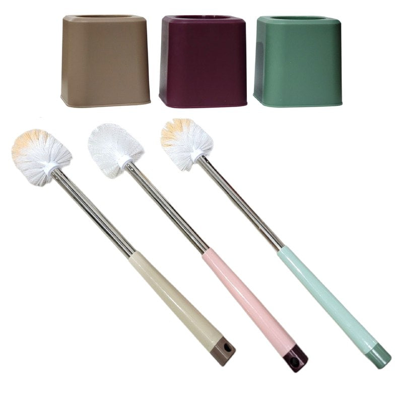 CEPILLO PARA LAVAR BAÑO INODORO FLEXIBLE CON MANGO DE ACERO INOXIDABLE 3 COLORES