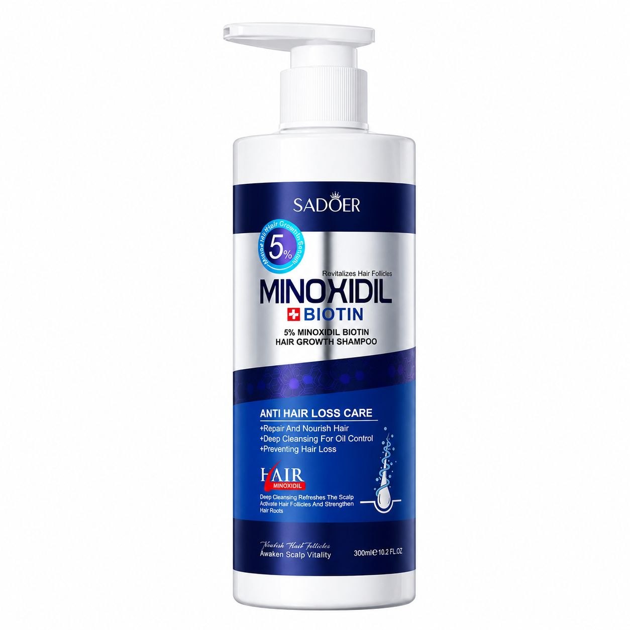 ACONDICIONADOR  DE MINOXIDIL Y BIOTINA PARA EL CRECIMIENTO DEL CABELLO SADOER 300ML