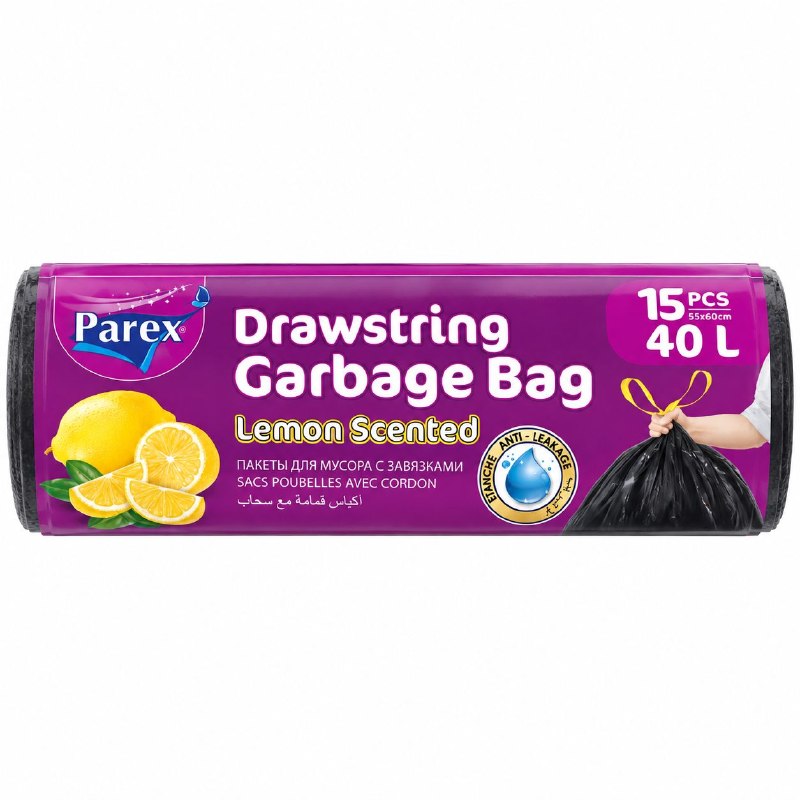 BOLSAS PARA BASURA PERFUMADAS CON CIERRE FACIL AROMA LIMON 40L PAREX 15UND