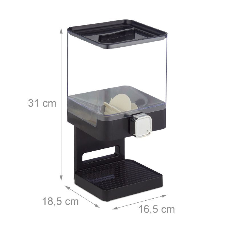 ALMACENADOR DISPENSADOR DE ALIMENTOS SECOS, CUADRADO COLOR NEGRO, PARA ALMACENAR CEREALES, GRANOS, ARROZ FRESH EASY 9OZ