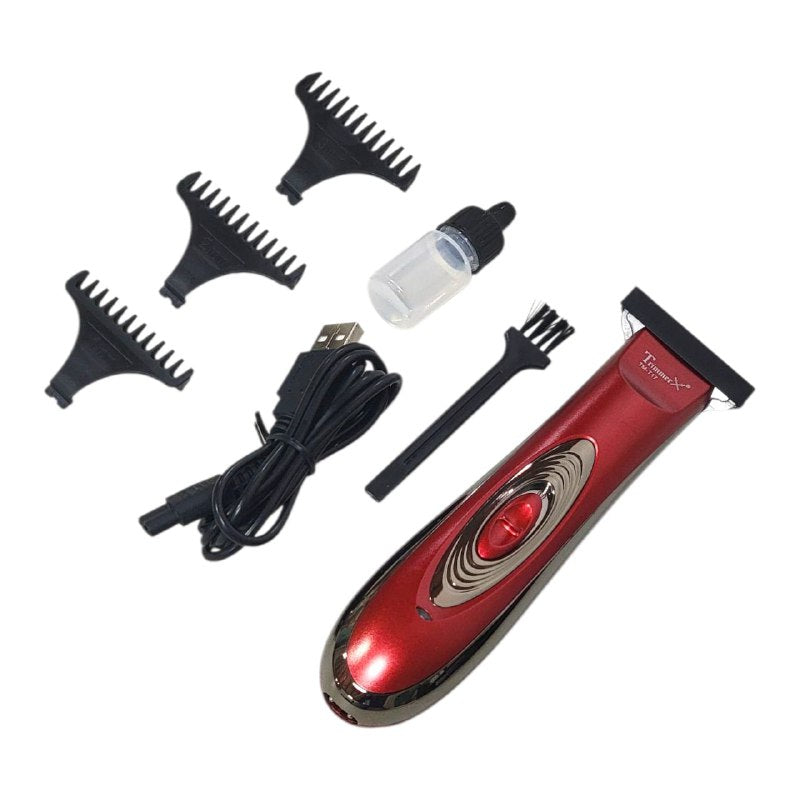 MAQUINA CORTADORA DE PELO PROFESIONAL RECARGABLE, CABEZAL DE CORTE DE PRECISION DE ACERO INOXIDABLE, INTERRUPTOR DE PRESION, FACIL DE USAR, INDICADOR DE CARGA, CABLE USB TRIMMER TM-T17