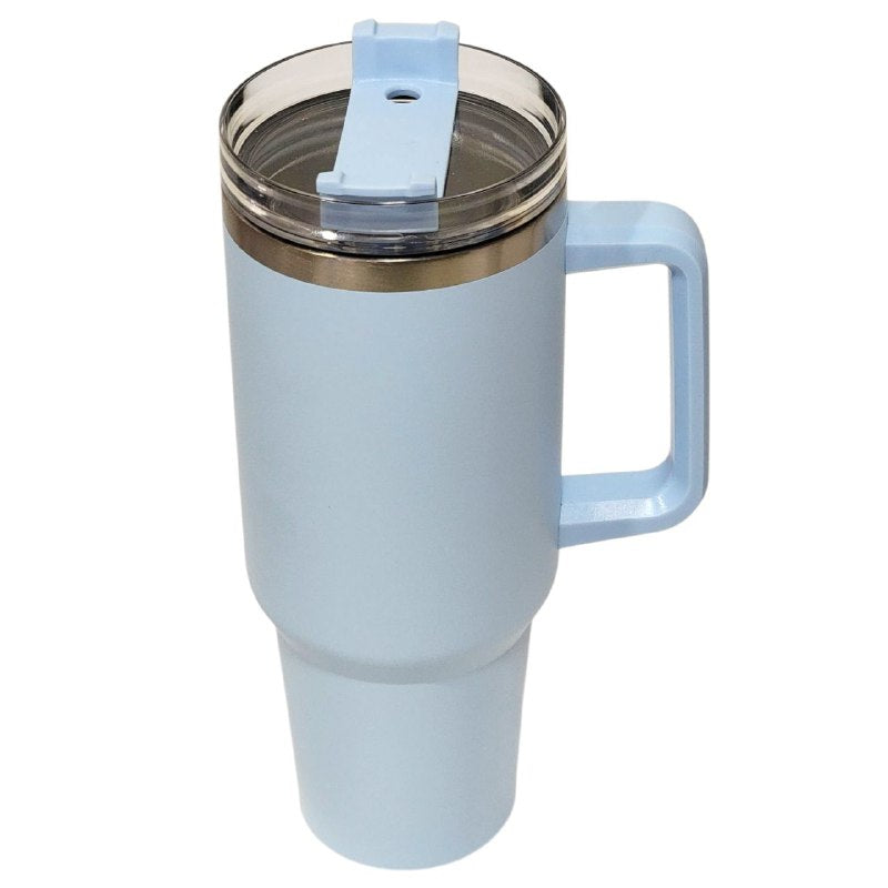 VASO TERMICO DE ACERO INOXIDABLE DOBLE PARED AL VACIO, 4 COLORES CON ASA Y PAJILLA 40OZ
