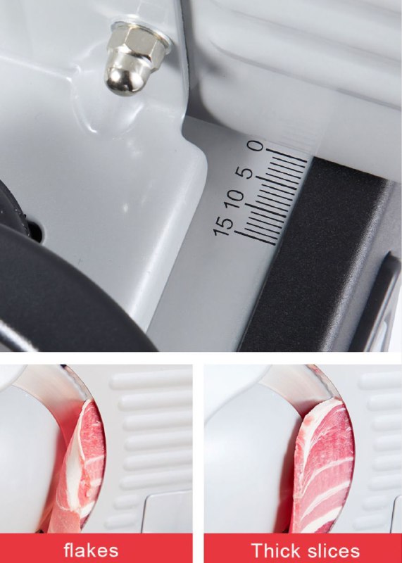 MAQUINA CORTADORA DE ALIMENTOS ELECTRICA SK-446, BAJO NIVEL DE RUIDO, 190MM DIAMETRO, HOJA DE ACERO INOXIDABLE, PROTECCION PARA LOS DEDOS, AJUSTE FINO A GRUESO SOKANY