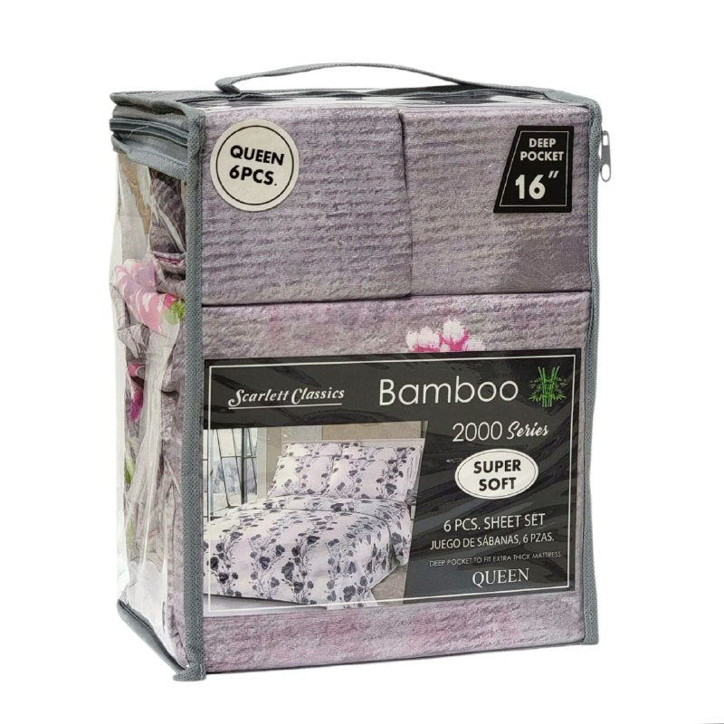 JUEGO DE SABANAS CAMERA DE 6 PIEZAS QUEEN SCARLETT CLASSICS BAMBOO, 54 ESTILOS