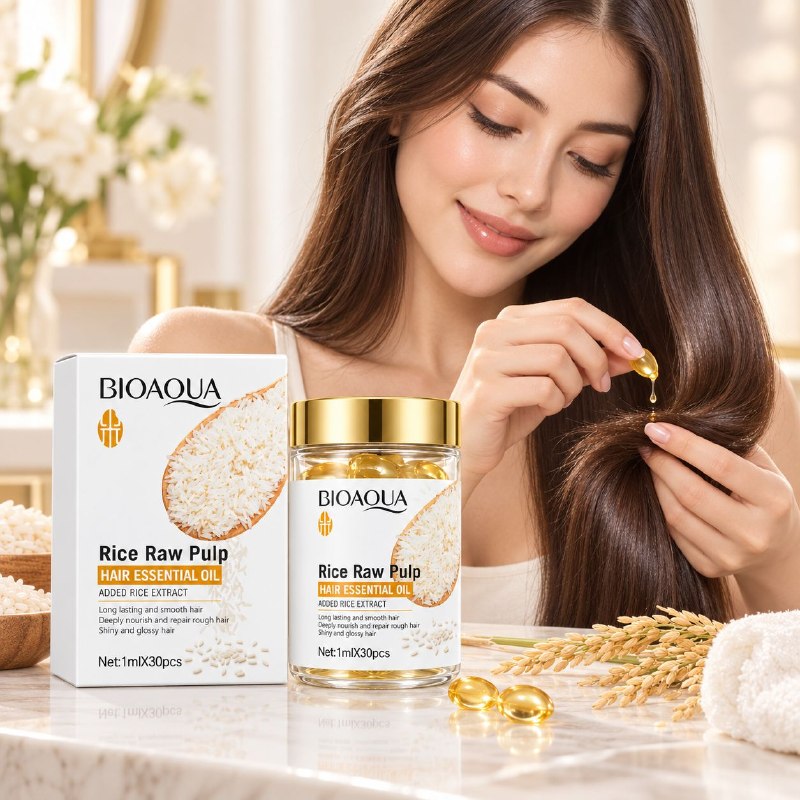 ACEITE CAPILAR ESENCIAL EN AMPOLLAS REPARADOR ANTIFRIZZ DE PULPA DE ARROZ BIOAQUA 30PCSX1ML